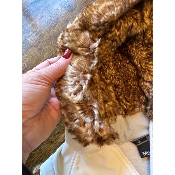 Marmot Fur Lined Hooded Softshell Full Zip Vest Fleece Interior Ivory Cream S ve - Picture 16 of 16